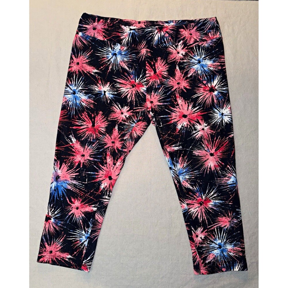 Patriotic #Celebrate! Leggings Womens M Fireworks Print Capri Stretch Yoga